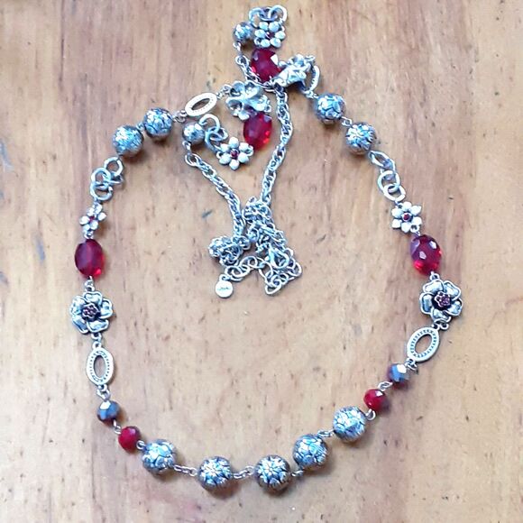 Ruby Rd 36"long necklace red silver tone beaded chain elegant - Picture 1 of 2